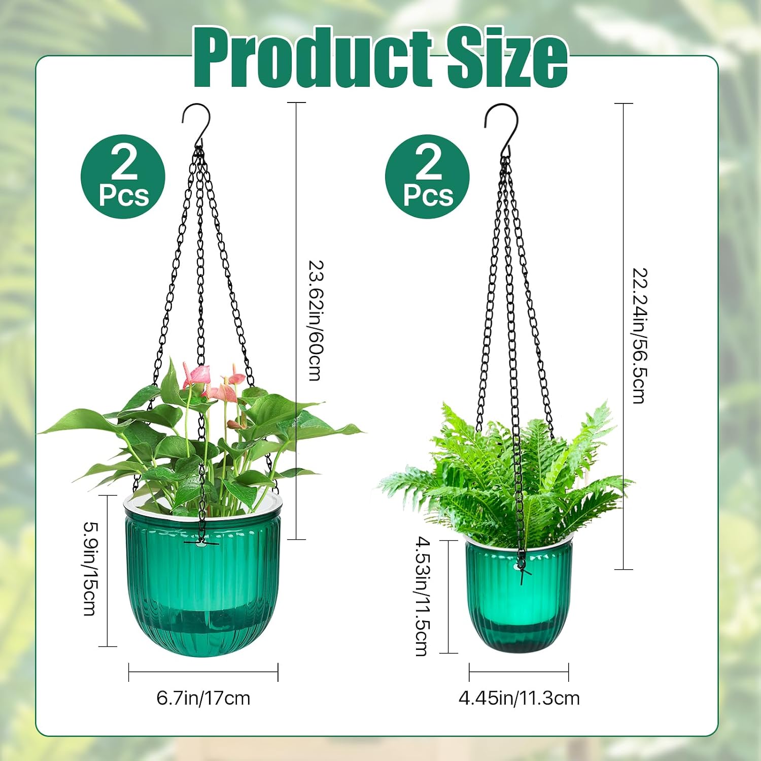 4Pcs Self Watering Hanging Planter, 6.5'' 4.5'' Hanging Plant Pots with Drainage Holes,Plastic Hanging Plant Flower