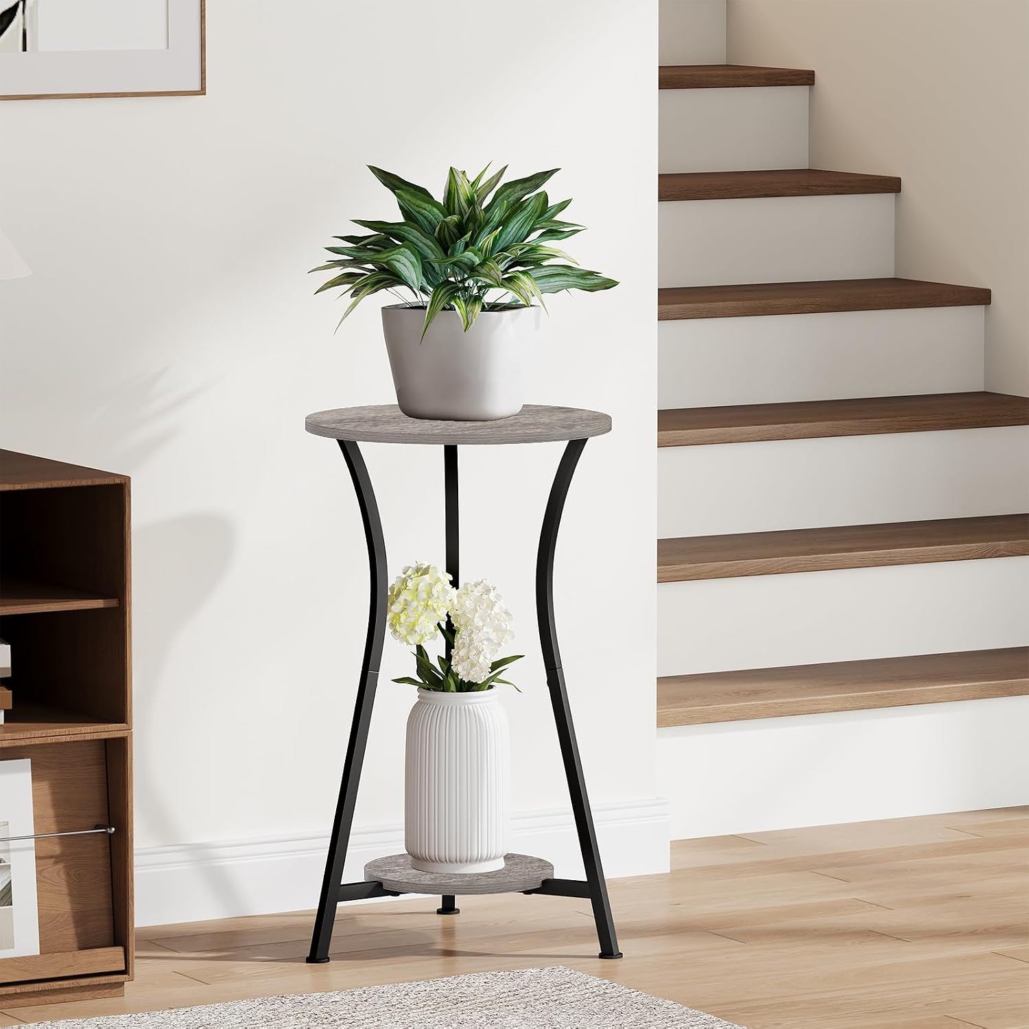 YINMIT Plant Stand Indoor, Wood Tall Plant Stand, 2 Tier Plant Shelf Holder | 21.8 In Corner Plant Stand, Flower Stand