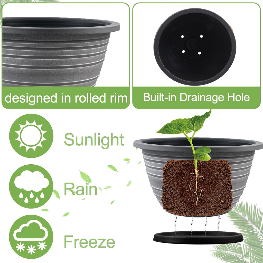 KPUVX 3 Pack 12 Inch Pots for Plants,Plastic Flower Pots Outdoor Indoor | Large Plant Pots with Drainage &