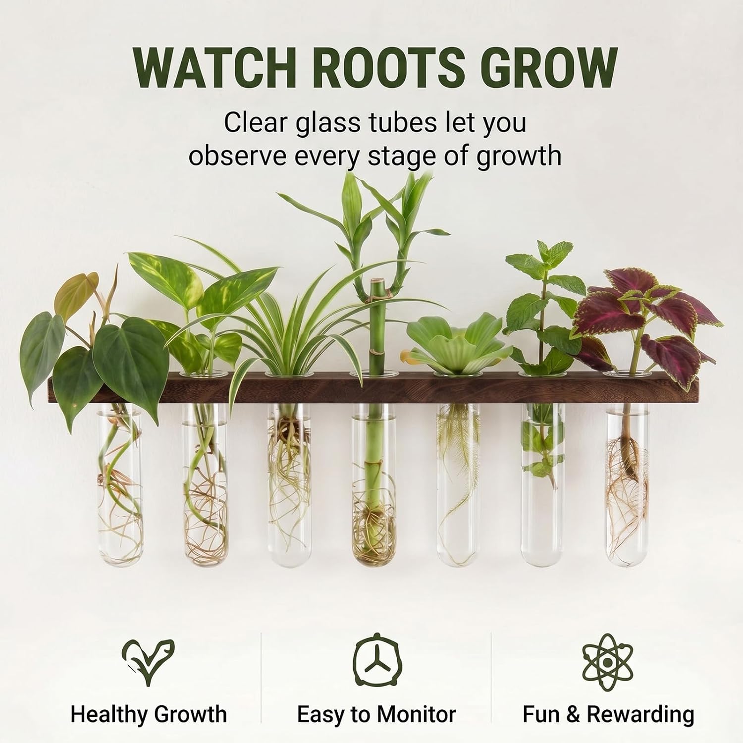 Hushee 3 Tiered Macrame Plant Propagation Station Wall Hanging with Wooden Stand and 21 Tubes, Planters Wall Hanging