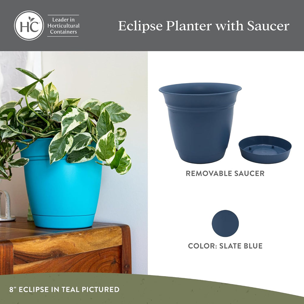 The HC Companies Eclipse Round Planter with Saucer - Outdoor & Indoor Plant Pot with Drainage Holes - Lightweight