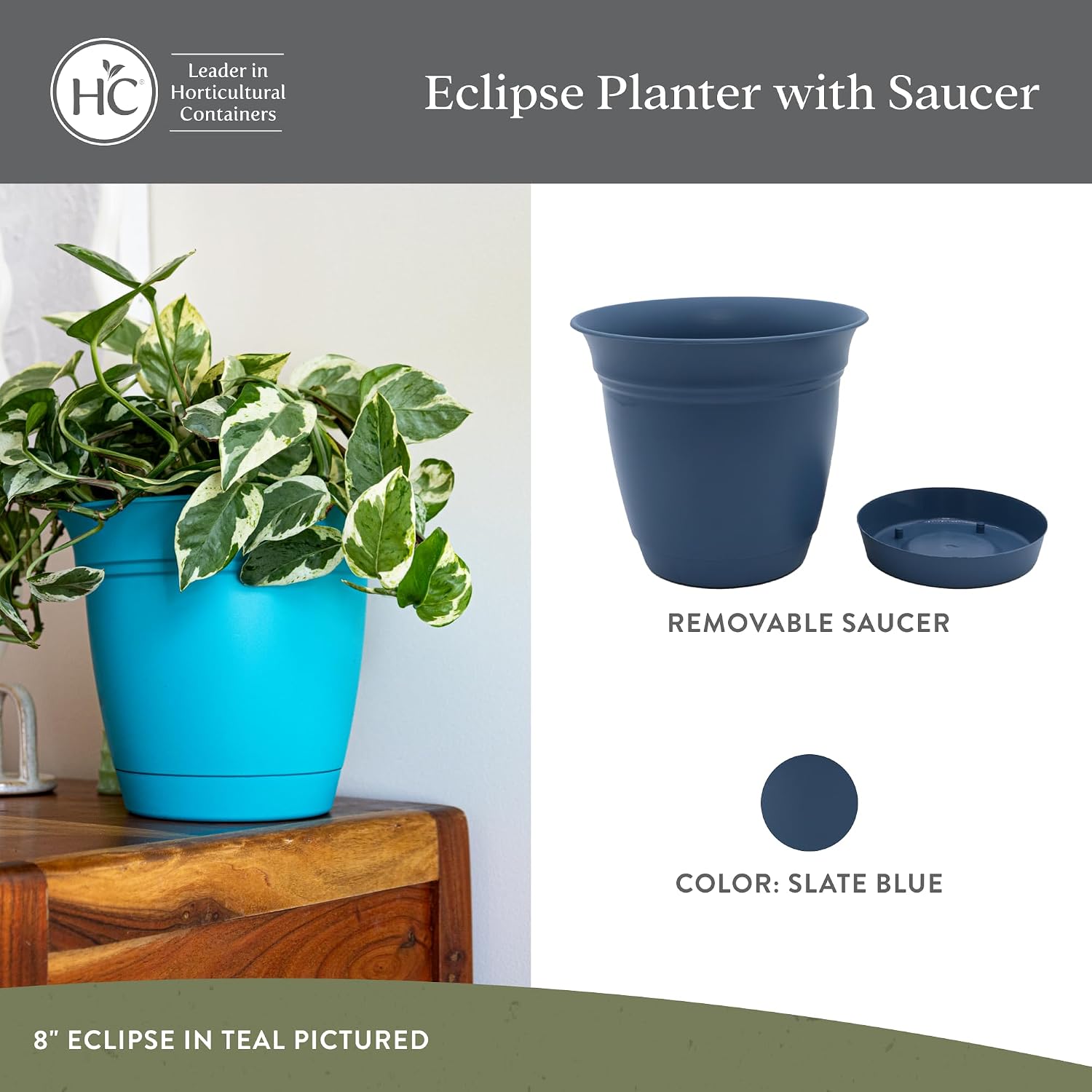 The HC Companies Eclipse Round Planter with Saucer - Outdoor & Indoor Plant Pot with Drainage Holes - Lightweight