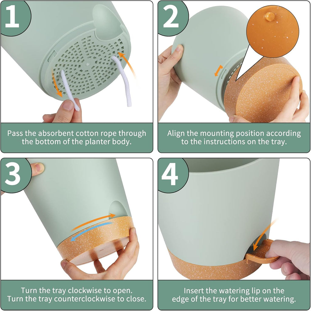 Plant Pots 8/7/6.5/6/5.5/5 Inch Self Watering Planters with Drainage Hole, Plastic Flower Pots, Nursery Planting Pot