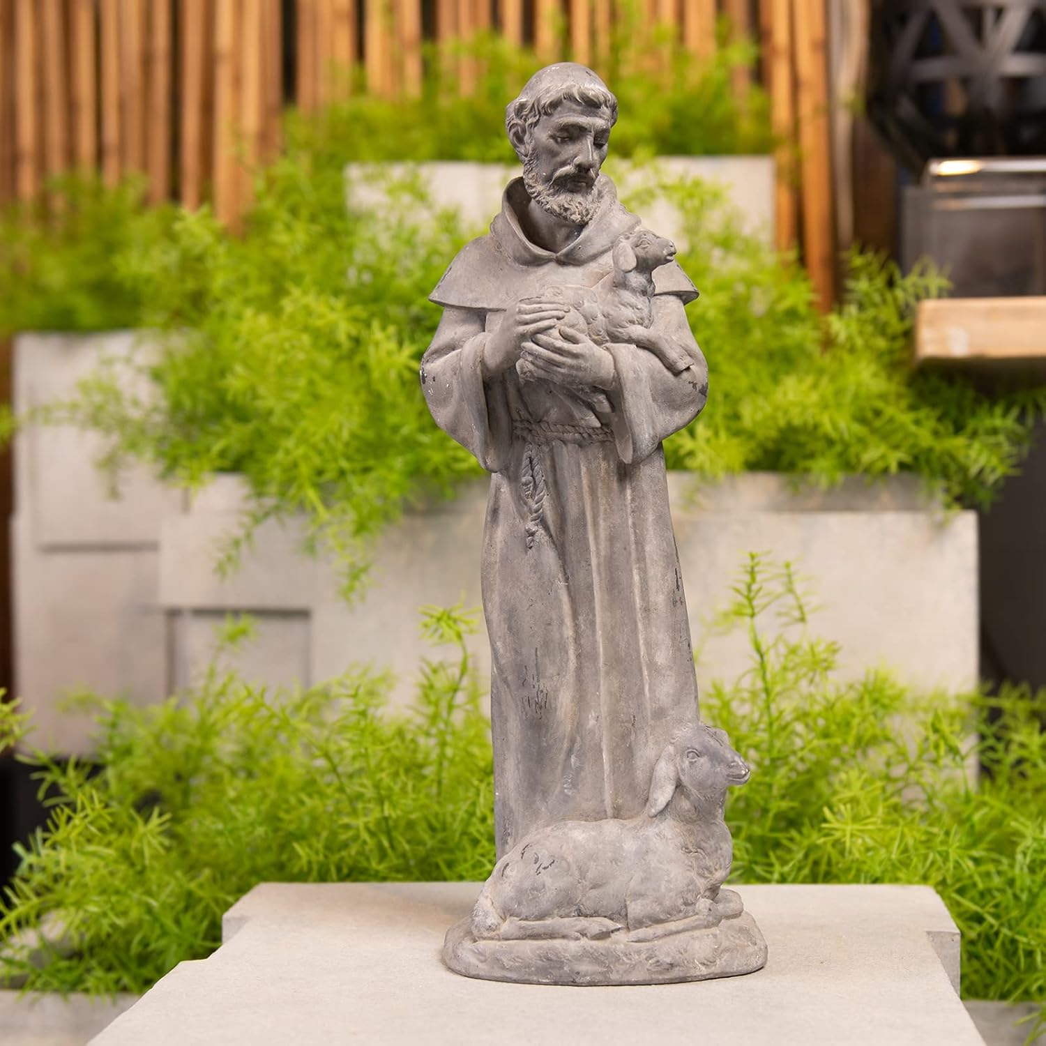 Newman House Studio Vintage St Francis Garden Statue - 15.2 Inch Resin Patron of Animal Figurine Saint Francis