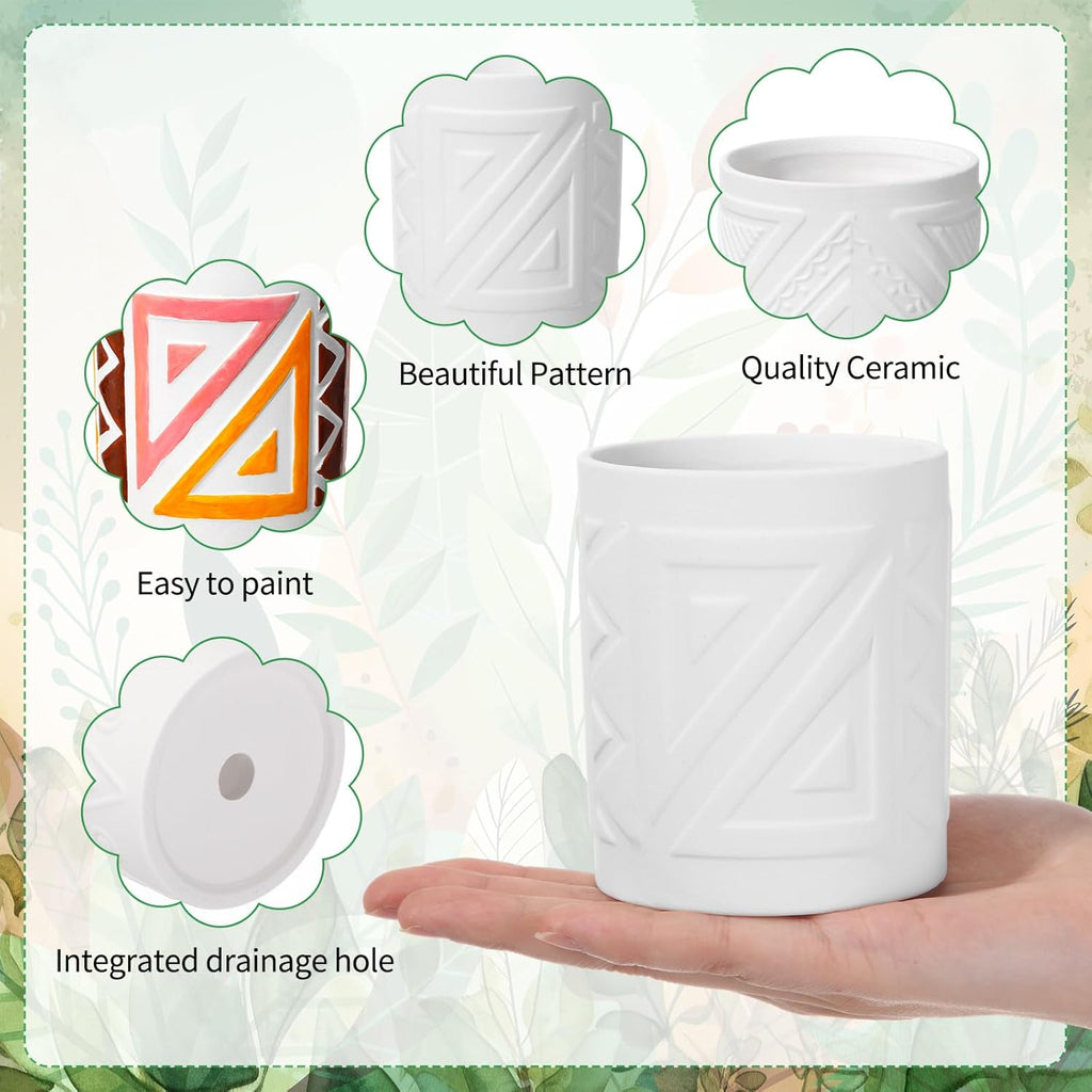 Zubebe 12 Pcs Paint Your Own Flower Ceramic Pots with Drainage Hole, 8 Style Bohemian Unfinished Succulent Pots