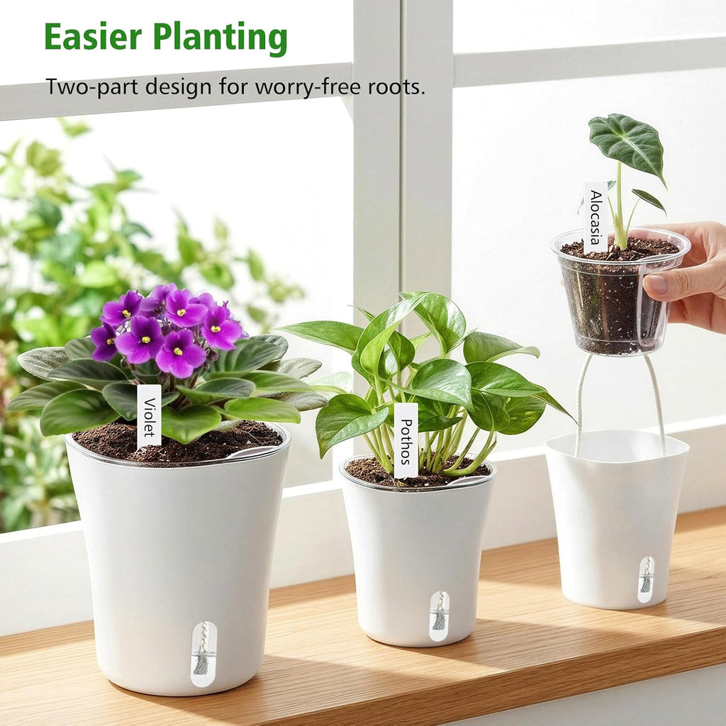 4 Inch Self Watering Pots for Indoor Plants, 10 Pack Clear Nursery Pots with Drainage & Water Level Indicator, Plant