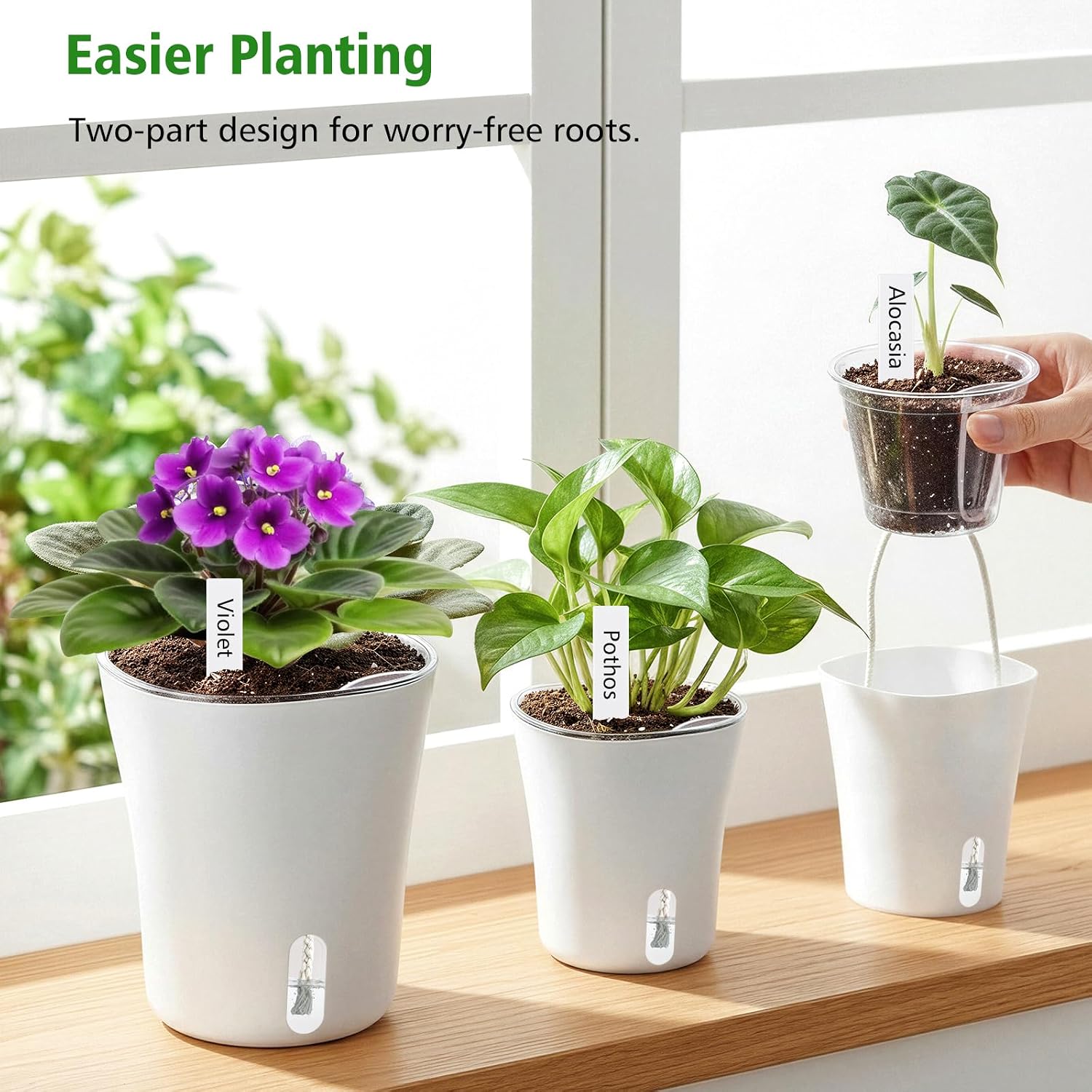 4 Inch Self Watering Pots for Indoor Plants, 10 Pack Clear Nursery Pots with Drainage & Water Level Indicator, Plant