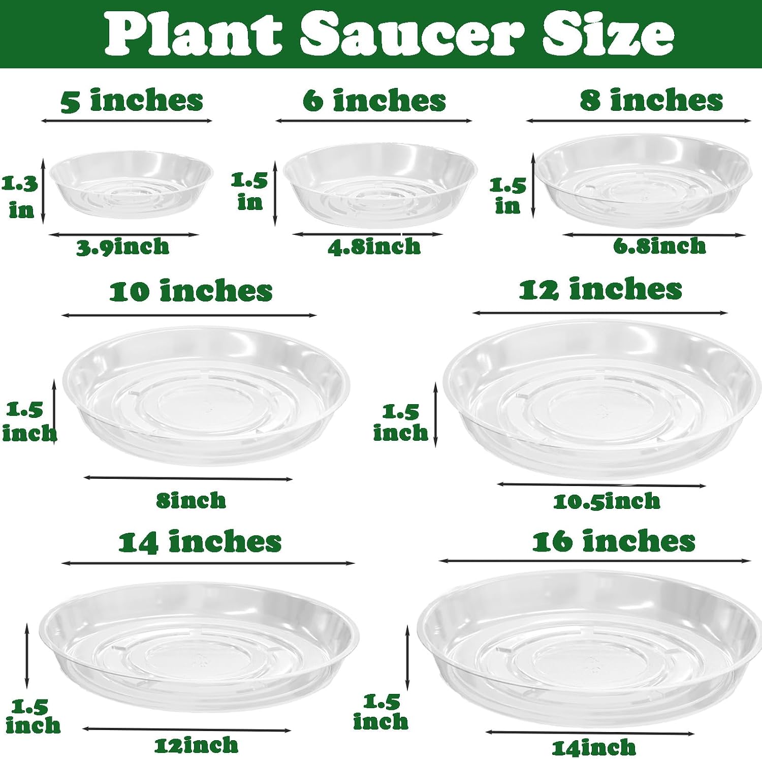 20 Packs 14" Clear Plant Saucers for Indoor Outdoor Use Heavy Duty Plastic Plant Trays for Planter Flower Pot Drip