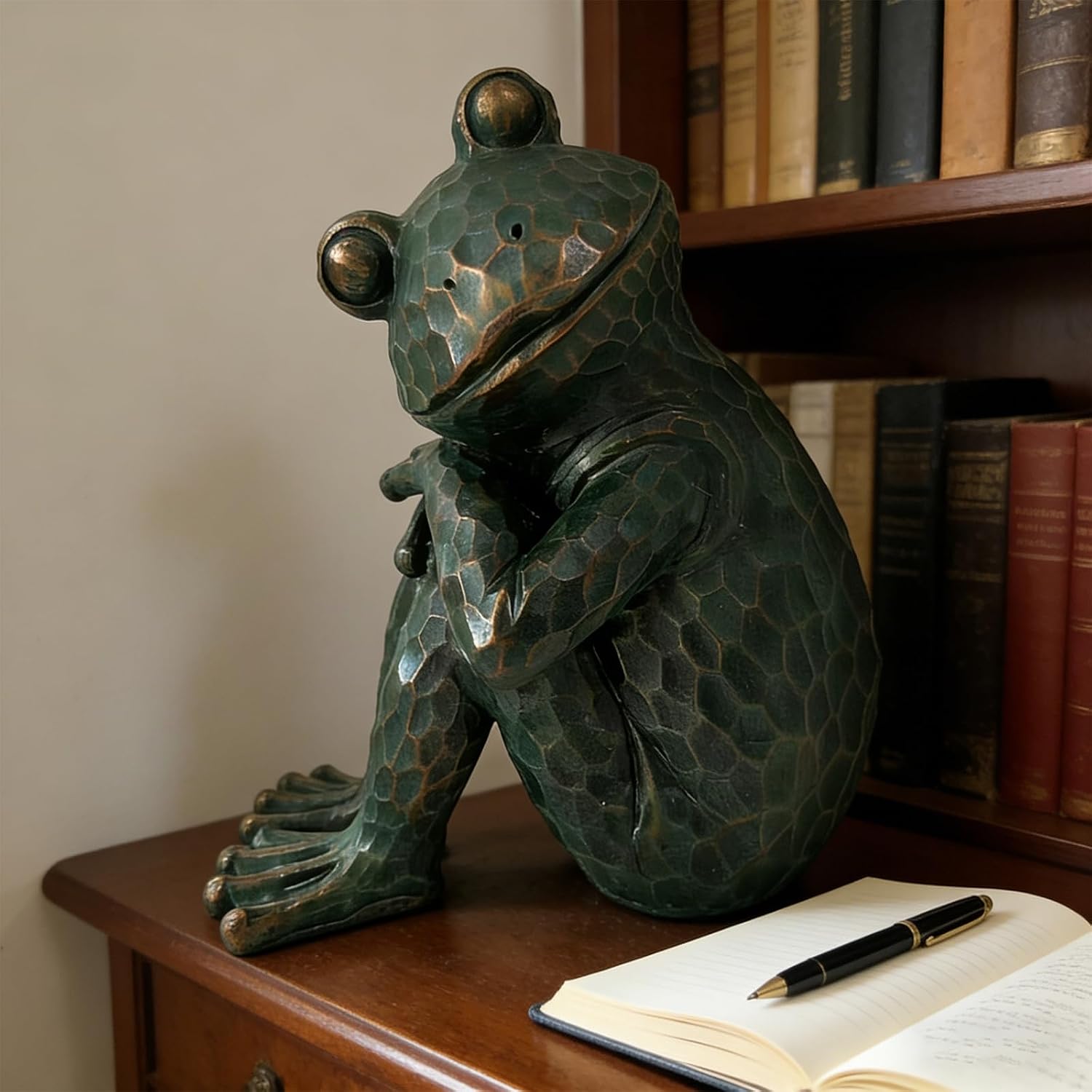 Vintage Verdigris Meditating Frog Garden Statue, 9.8" H | Hand-painted verdigris finish Weather-resistant resin craft