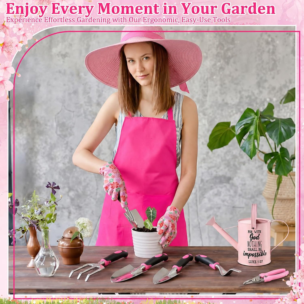 Blueweenly 9 Pcs Watering Can Garden Tools Kit with Bible Verse Christian Gardening Gifts for Women with Heavy Duty