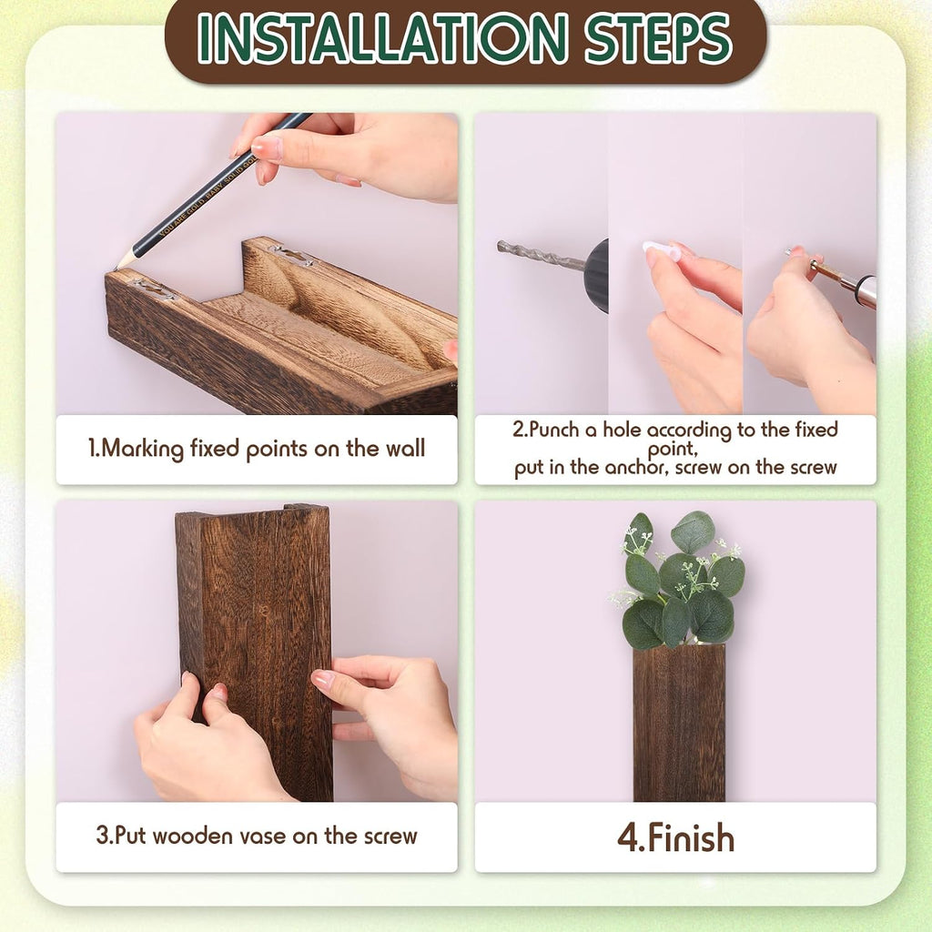 4 Pack Wood Wall Planter for Dried Flowers and Artificial Greenery Indoor Plants Holder, Wood Wall Decor Wooden Pocket