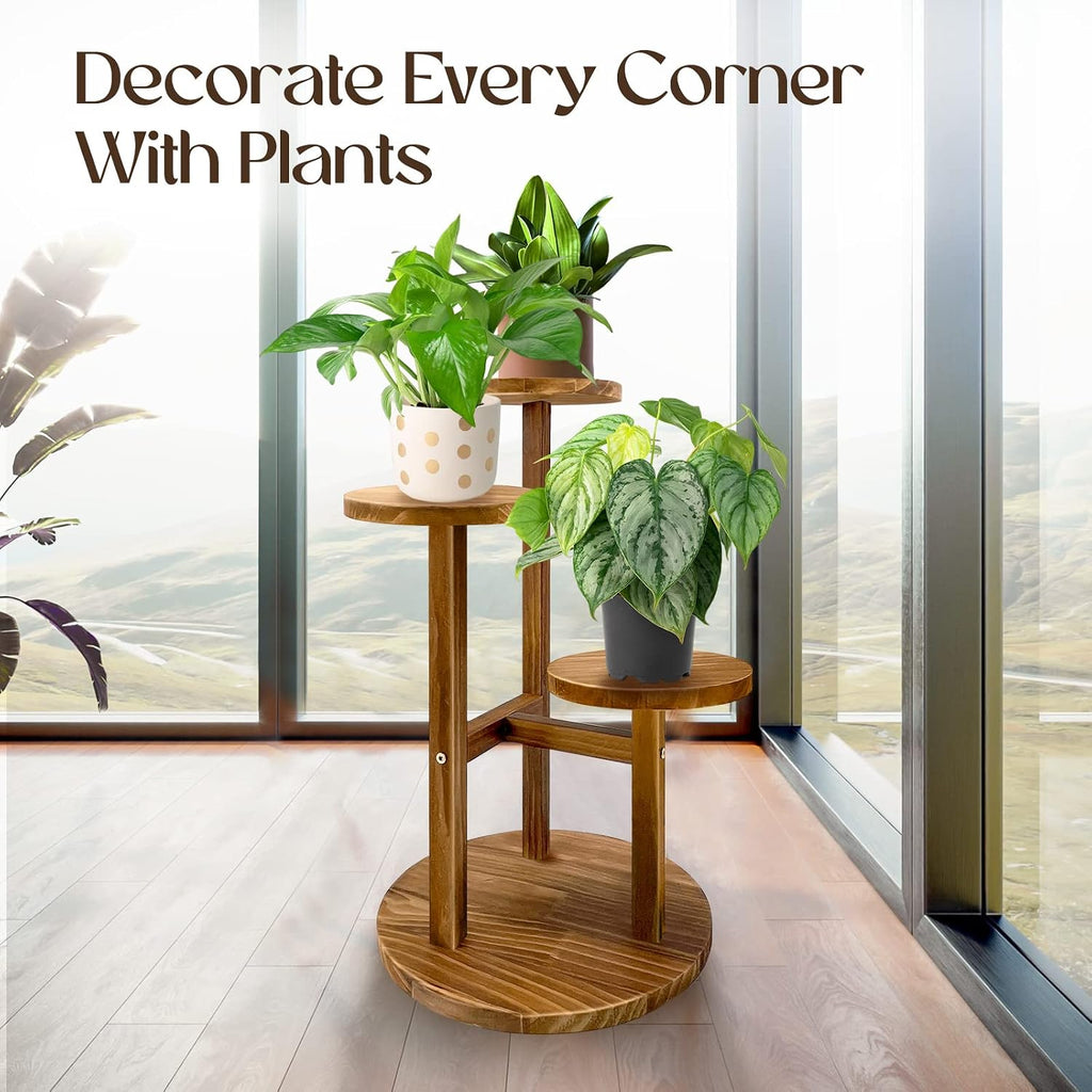3 Tier Plant Stand Indoor | Tiered Wood Plant Stand for Indoor Plants, 21" Height Space Saving Small Corner Plant
