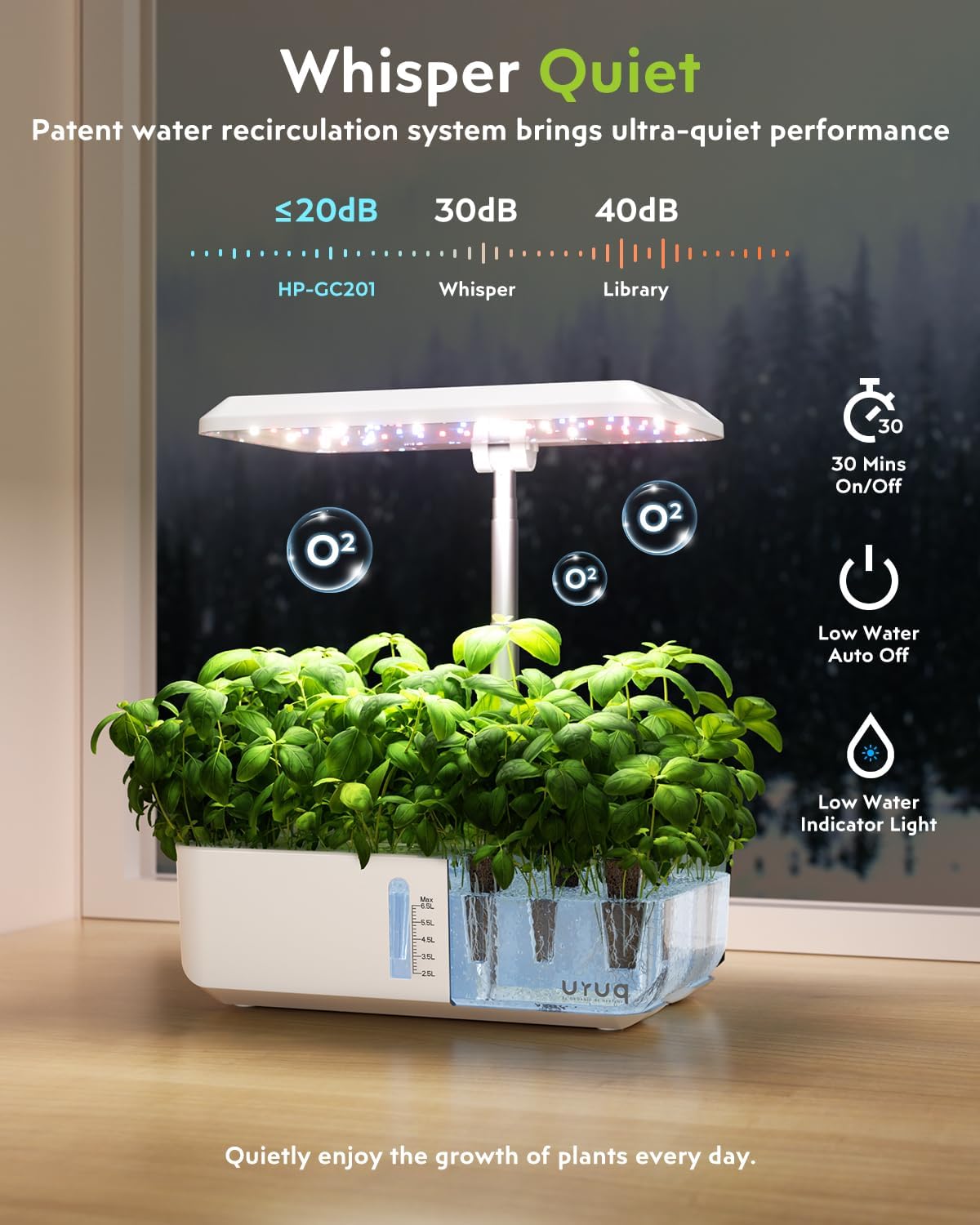 12 Pods Hydroponic Growing System LED Grow Light Remote Control White | Quiet Water Pump, Automatic Timer, Height