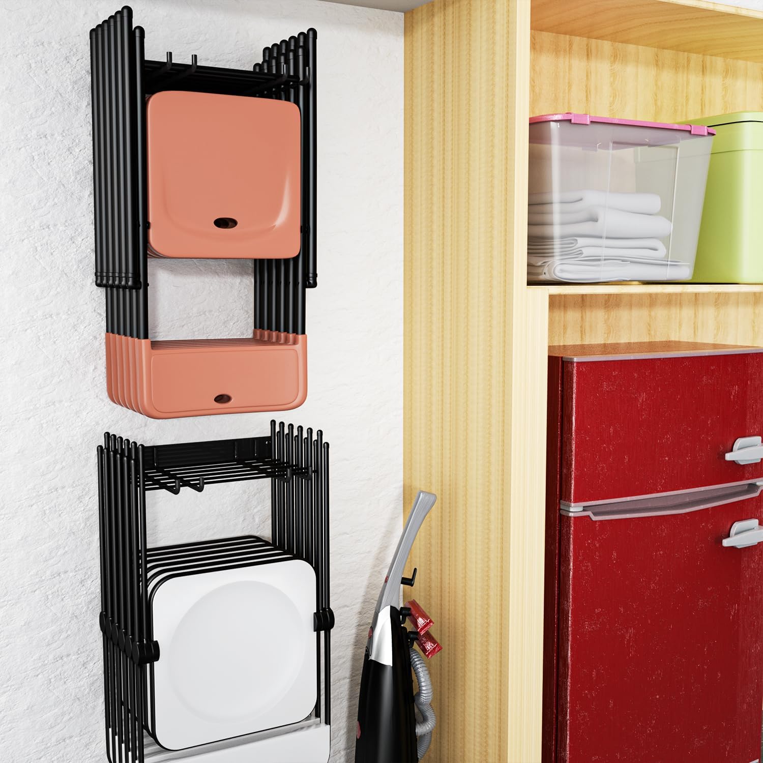 MOOMSINE Folding Chair Storage Rack for Garage, 2-Pack Heavy Duty Wall Mount Garden Tool Organizer, Utility Hooks for