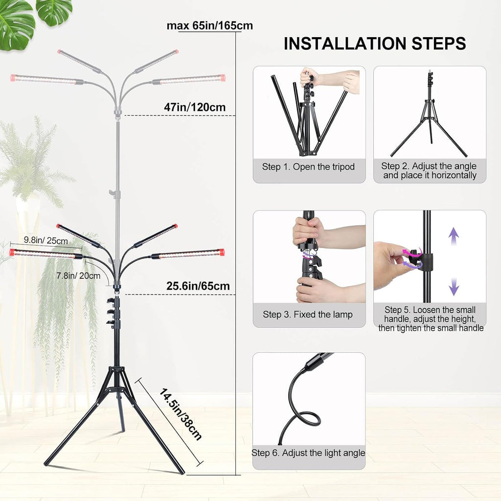 Grow Light with Stand and Timer 4,8,12,16,20 Hr, 36 Watt Standing Tall Plant Light for Bonsai Tree, Seed Starting