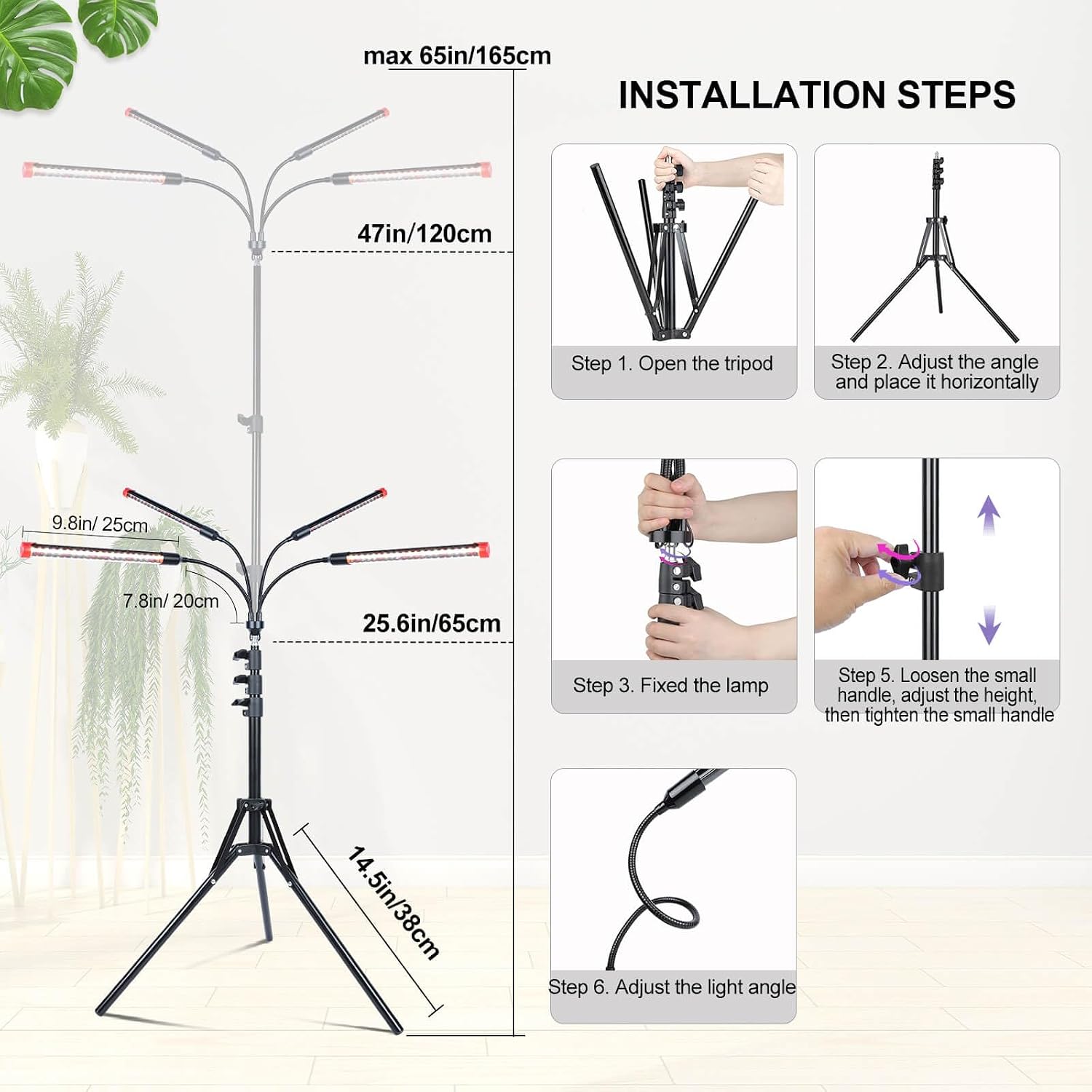 Grow Light with Stand and Timer 4,8,12,16,20 Hr, 36 Watt Standing Tall Plant Light for Bonsai Tree, Seed Starting