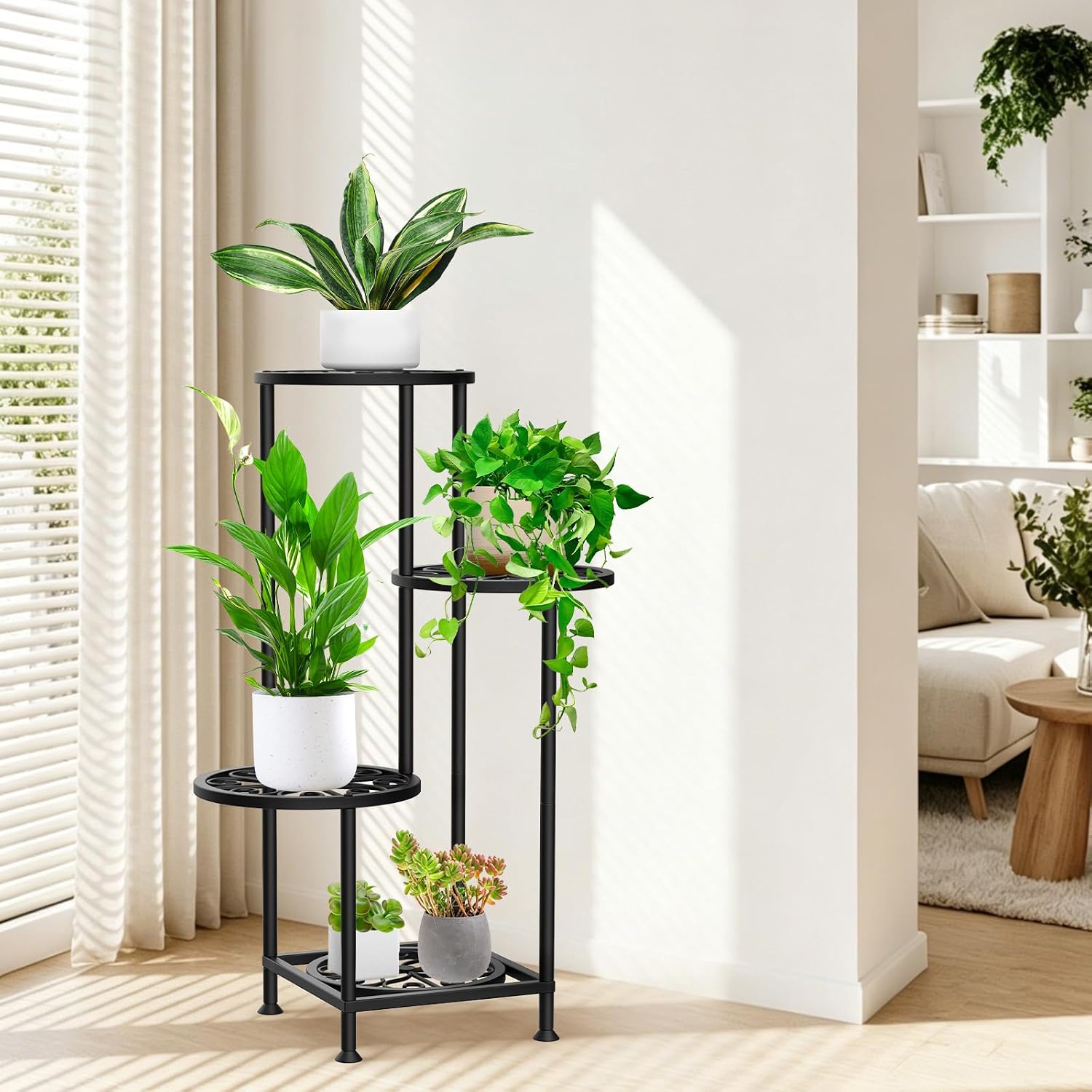 4 Tier Plant Stand Indoor Outdoor, Tall Metal Corner Flower Shelf Holder for Multiple Plants, Space-Saving Rustproof