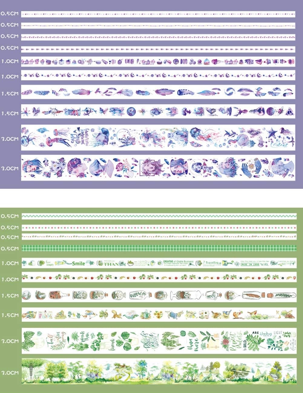 ZDOLAKIDS 100 Rolls Kawaii Washi Paper Masking Tape Set Marine Life Planet Cloud Green Plant Floral Food Drink Stickers