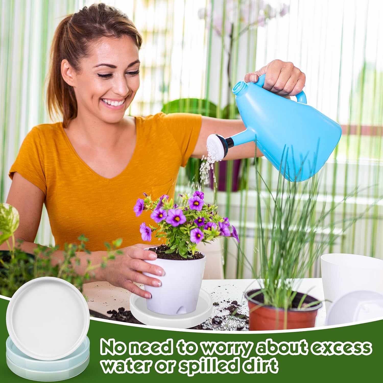 Zubebe 3 Pcs 7 Inch Ceramic Plant Saucer Round Planter Pot Drainage Tray Planter Water Drip Tray Flower Pot Saucers for
