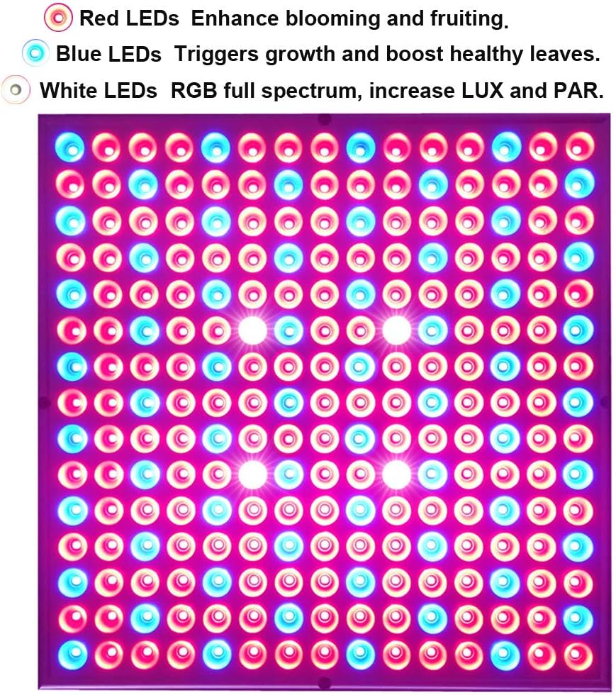 LED Grow Light 225 LEDs Plant Lights Red Blue White Panel Growing Lamps for Indoor Plants Seedling Vegetable and Flower