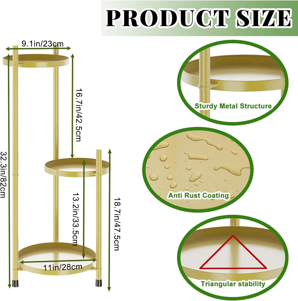 3 Tier Plant Stand Indoor Tall, Black Corner Tiered Round Plant Stand for Indoor Multiple Plants, Metal Flower Pot