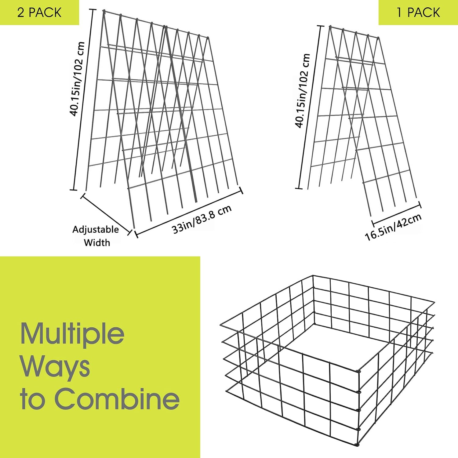 RIFNY Cucumber Trellis for Raised Bed, Garden Trellis 16.5 x 40 Inch, Black | 2 PCS Metal Trellis for Climbing Plants