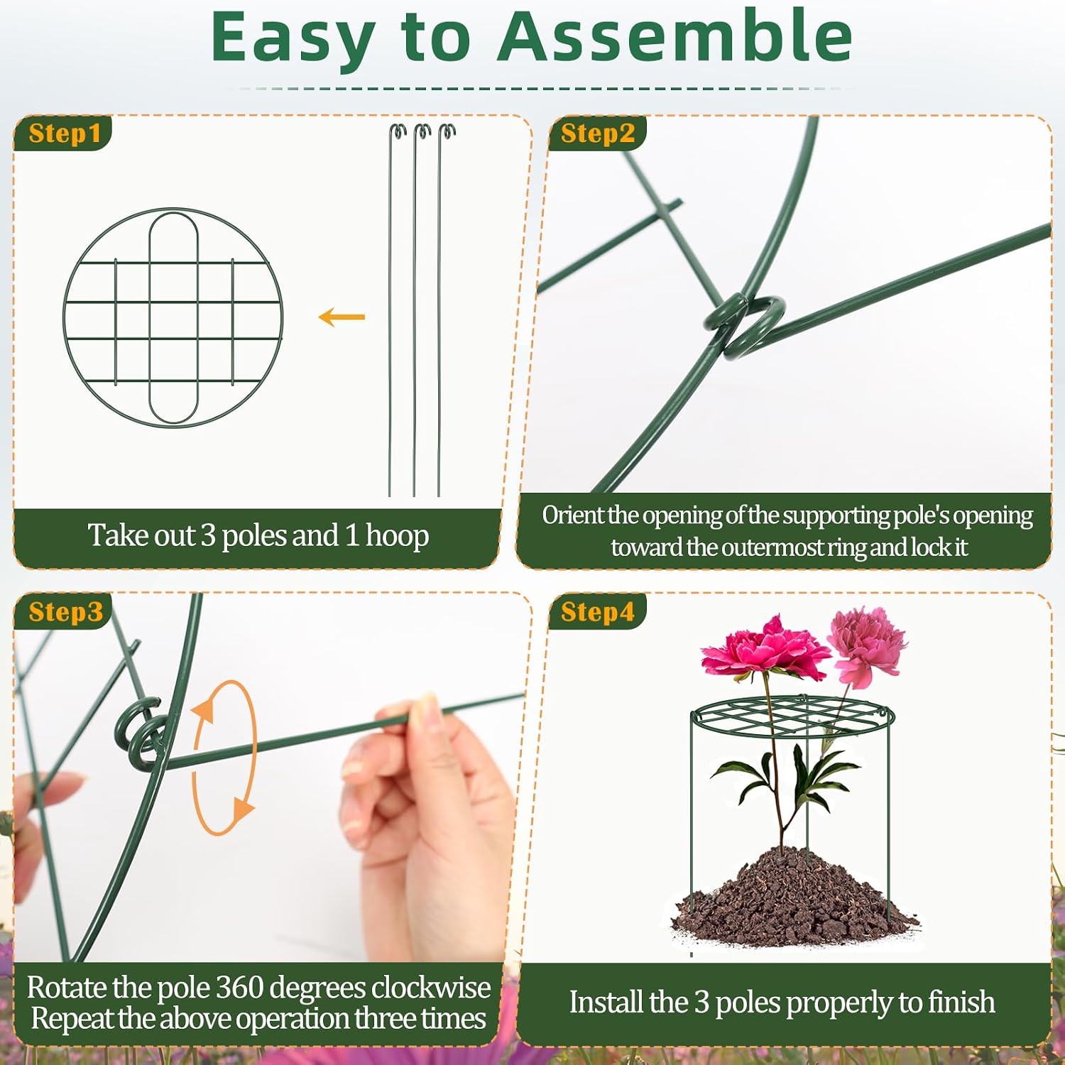 6 Pack 12 x 16 Inch Peony Cages and Supports for Outdoor Plants | Grow-Through Flower Support Rings for Peonies Roses