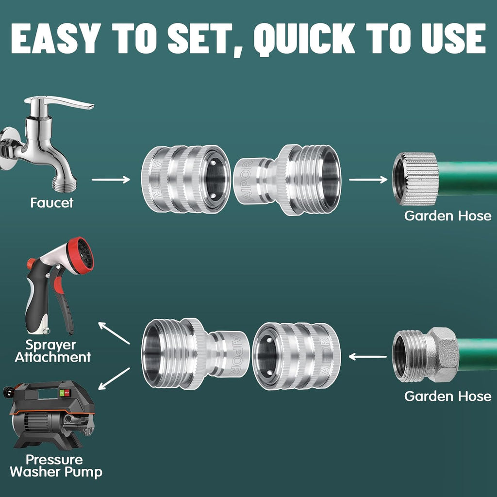 3 Pack Upgraded Version Quick Connect Hose Fittings, Stainless Steel Garden Hose Quick Connector, Universal Fit 3/4