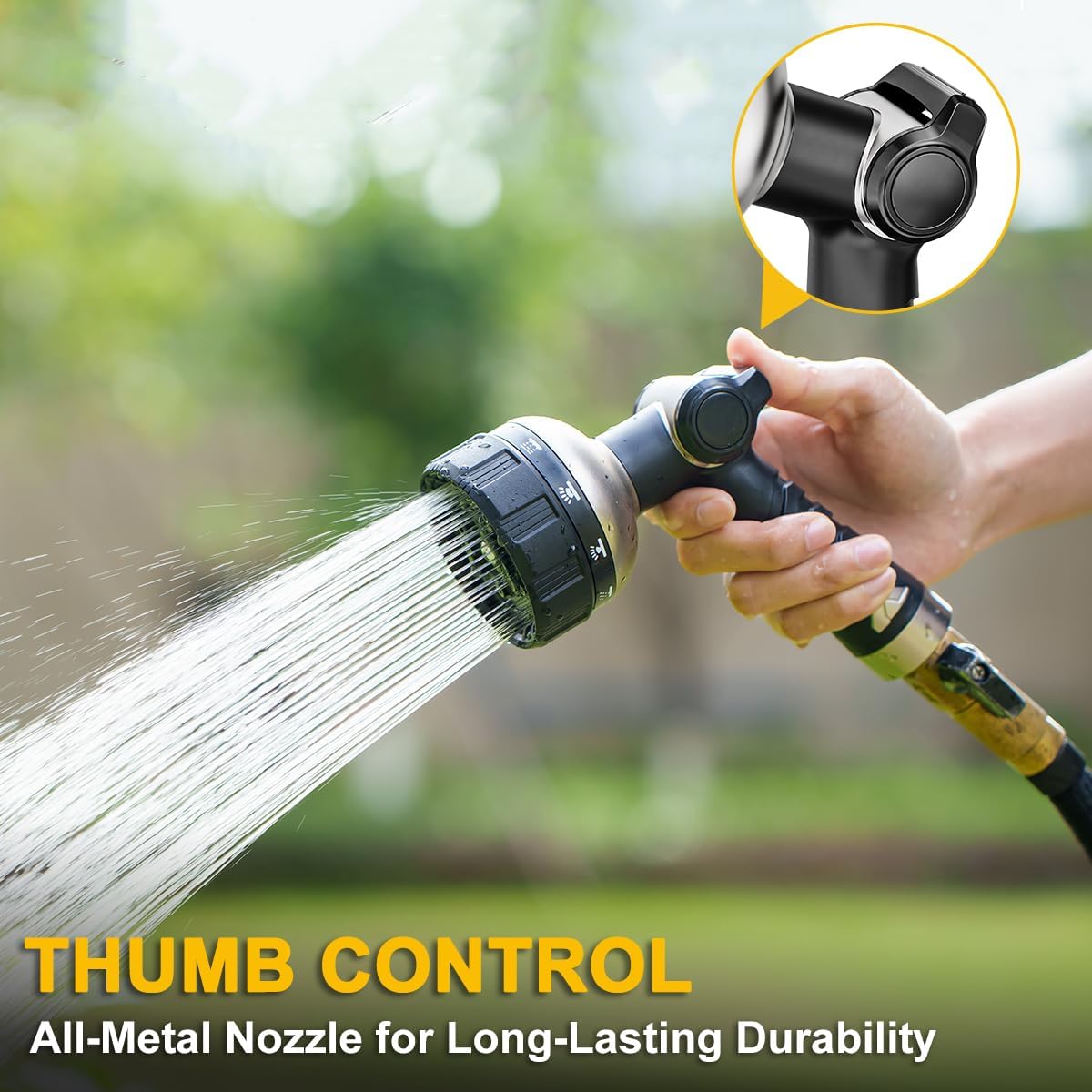 FANHAO Thumb Control Garden Hose Nozzle Heavy Duty Metal, 10 Spray Patterns | Rustproof Leak Proof, Comfortable