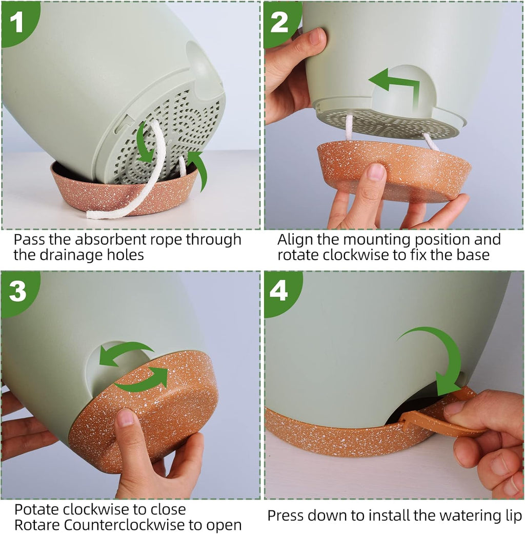 Vanslogreen Planters for Indoor Plants, 8/7/6.5/6/5.5/5 Inch Self Watering Planters with Drainage Hole, Plastic