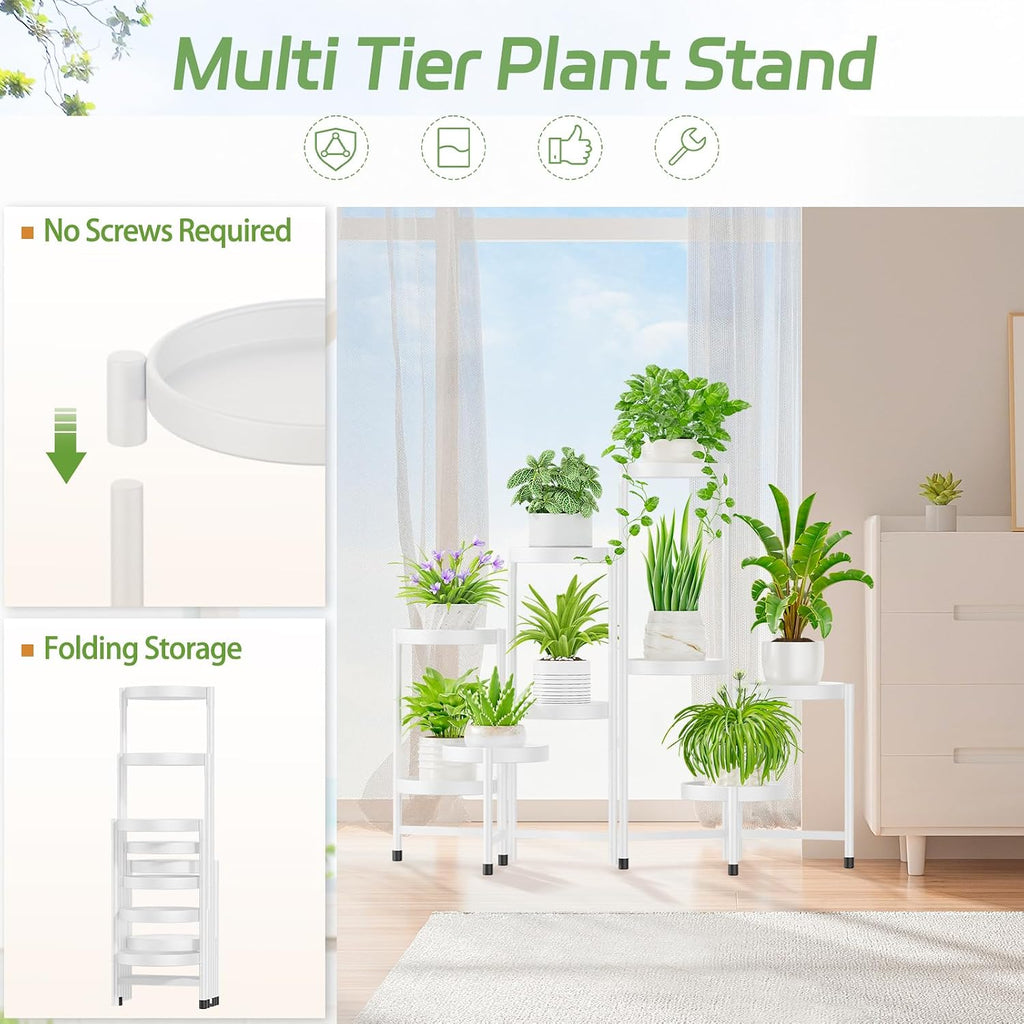 iDavosic.ly Plant Stand Indoor Outdoor, 9 Tier Metal Corner Shelf, White | Tiered Flower Display Holder, Folding Multi