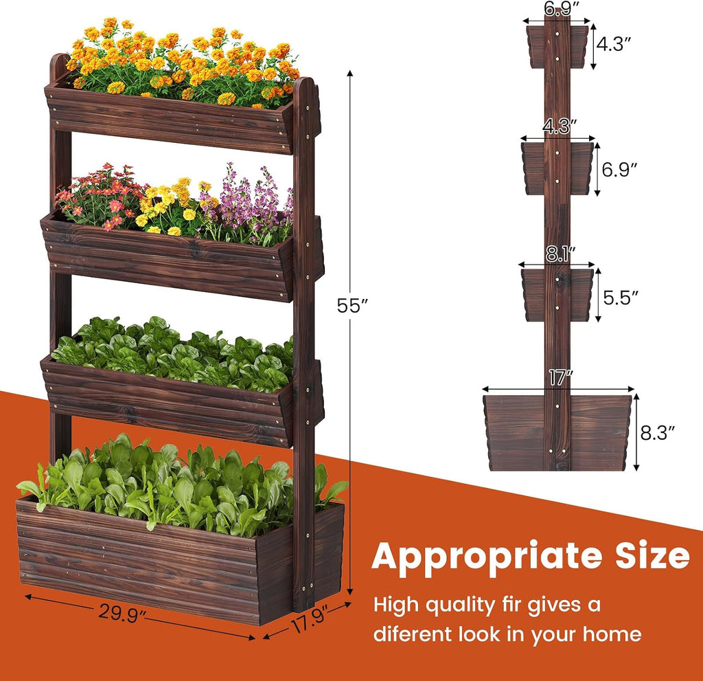 GHWIE Wooden Garden Planter Box, Raised Bed with Vertical Plant Rack, Indoor Outdoor Flower Herb Vegetable Stand