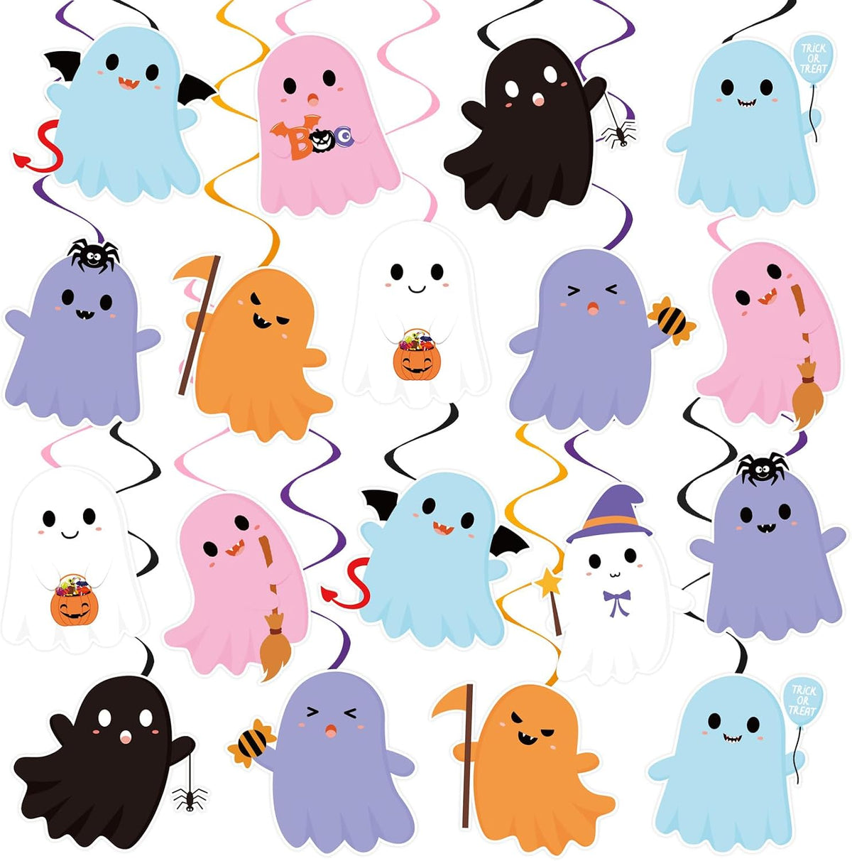40Pcs Halloween Ghost Hanging Swirl Decorations, Halloween Party Ceiling Hanging Swirls Ghost Hanging Swirls Streamers for Trick or Treat Birthday Baby Shower Party Decor Supplies