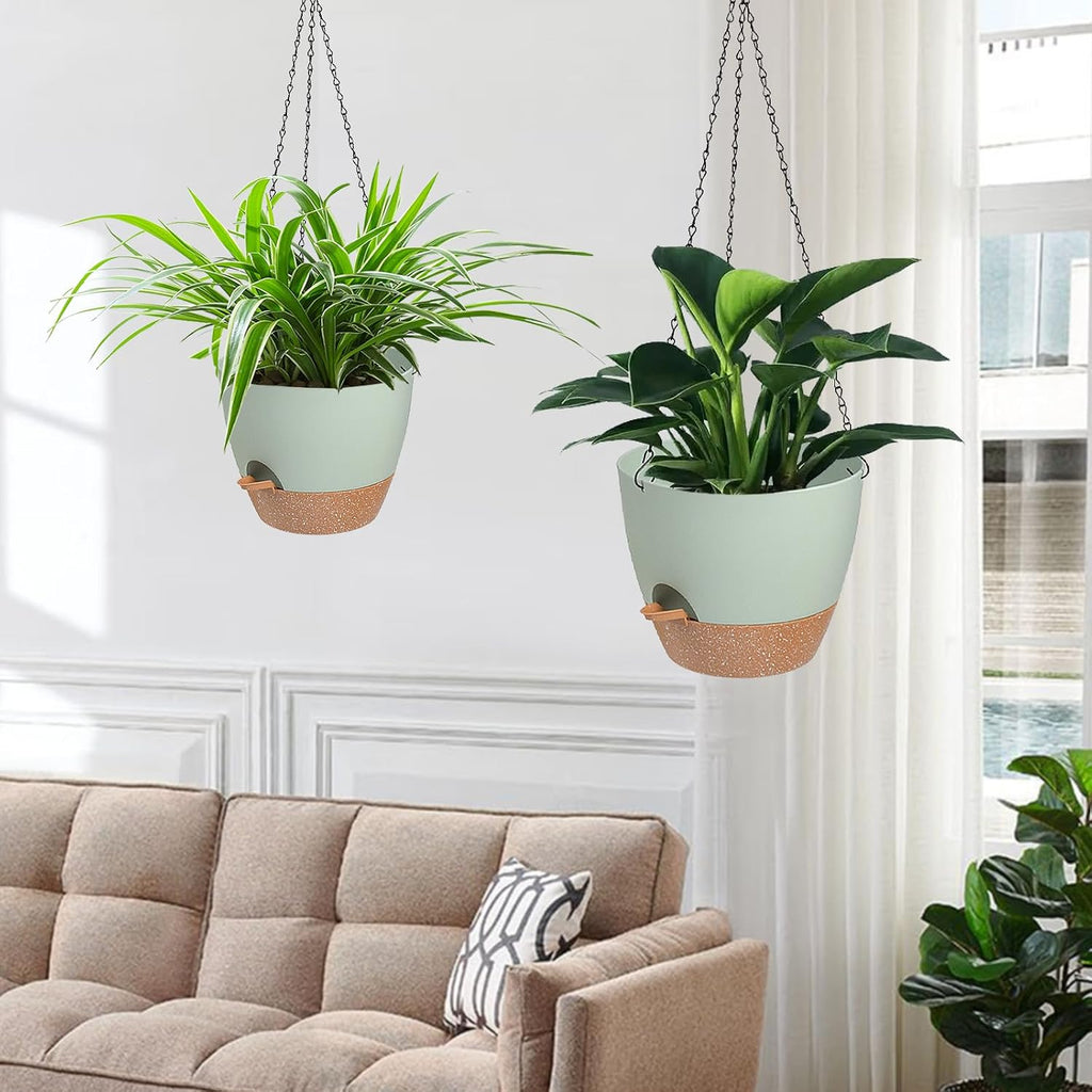 3 Pack Hanging Planter Indoor Outdoor Flower Pots 7/6.5/5 Inch, Self-Watering Hanging Pot with Drainage Holes Hanging