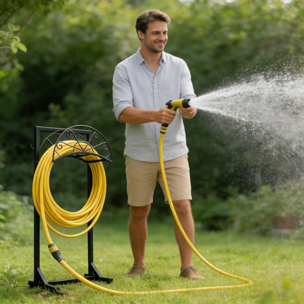 Garden Hose Holder for Outside,Heavy-Duty Metal Hose Hanger Rack | Freestanding & Detachable Metal Hose Holder for yard