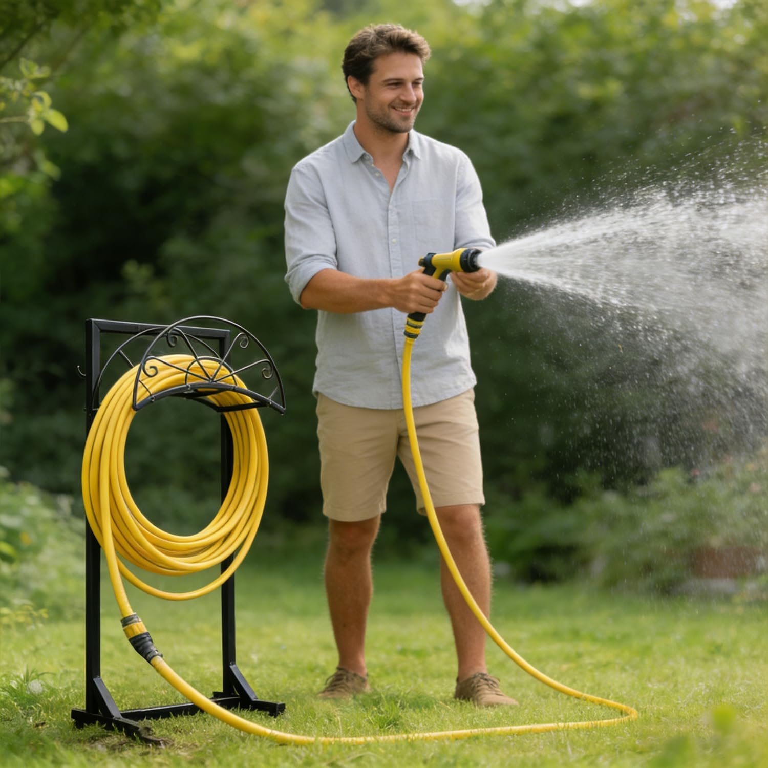 Garden Hose Holder for Outside,Heavy-Duty Metal Hose Hanger Rack | Freestanding & Detachable Metal Hose Holder for yard