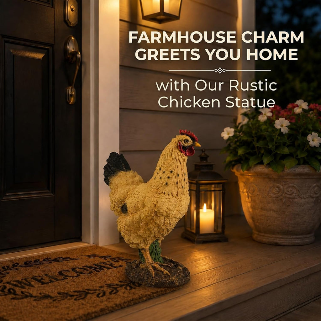 Outdoor Yellow Hen Statue for Garden, Yard & Flower Bed Decor | Weather-Resistant Resin, Chicken Figurine Adds