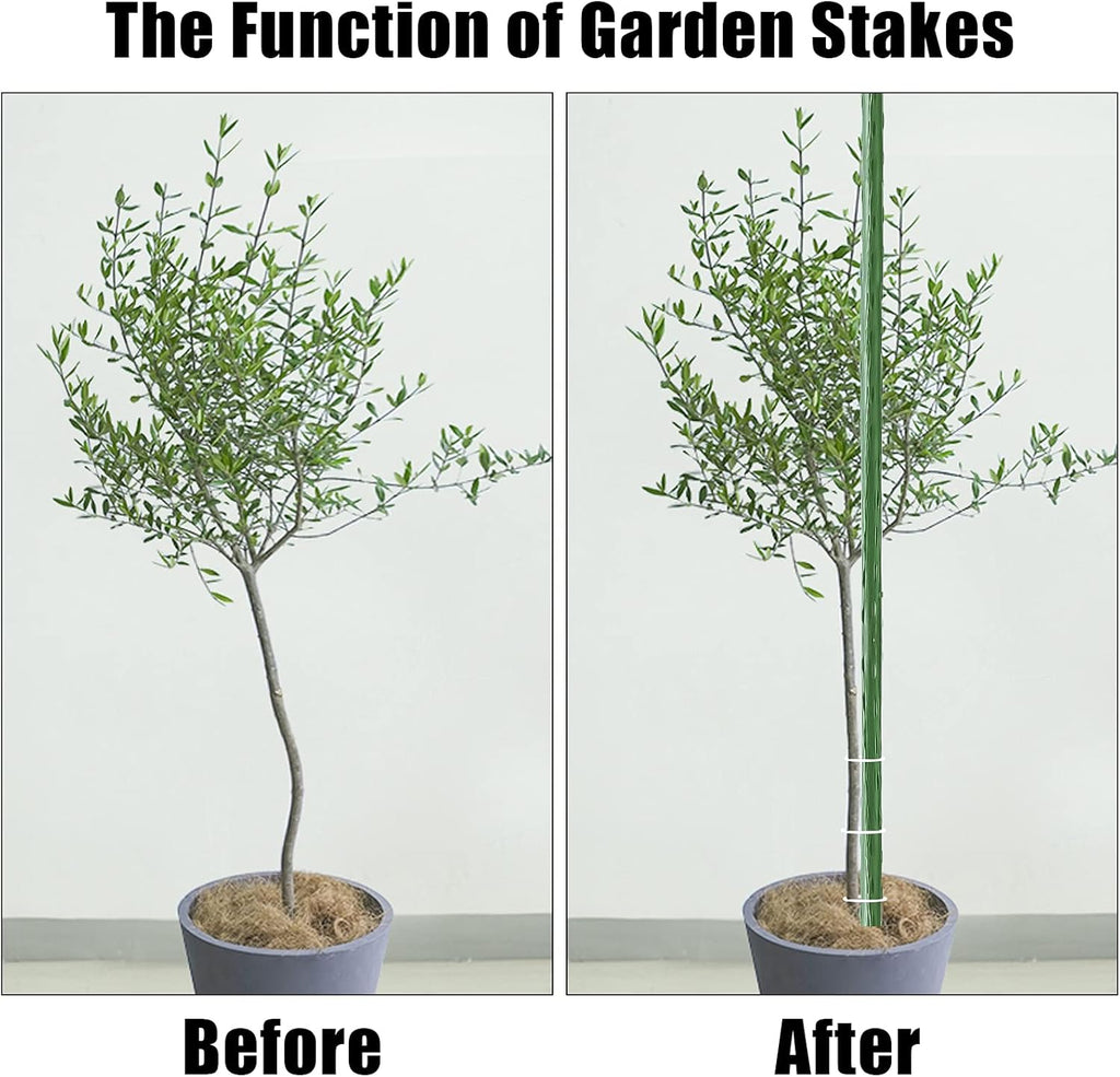 Garden Stakes 36 Inch 3ft 25 Pack, Sturdy Plant Metal Sticks Support, Plastic Coated Plant Stakes, Tomato Stakes