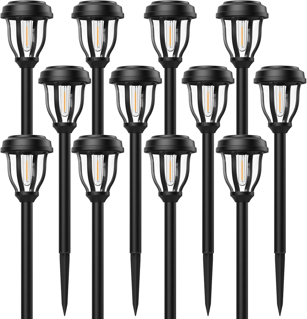 DERAYSION 12 Pack Solar Lights Outdoor, Waterproof LED Solar Pathway Lights
