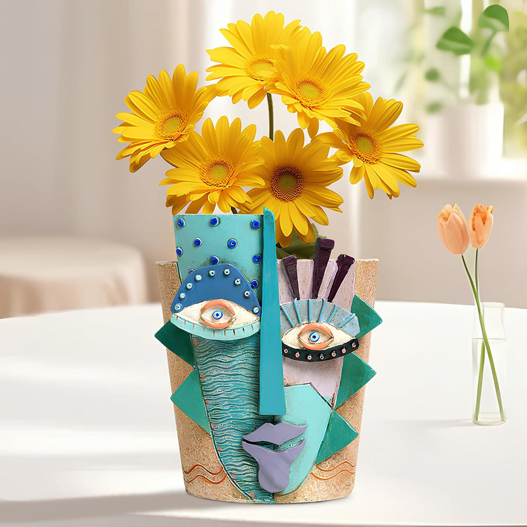 Mrlikale Abstract Face Planter Pots, Unique Head Planter with Drainage Hole | 6.4 Inch Hand-Painted Mask Flower Pot for