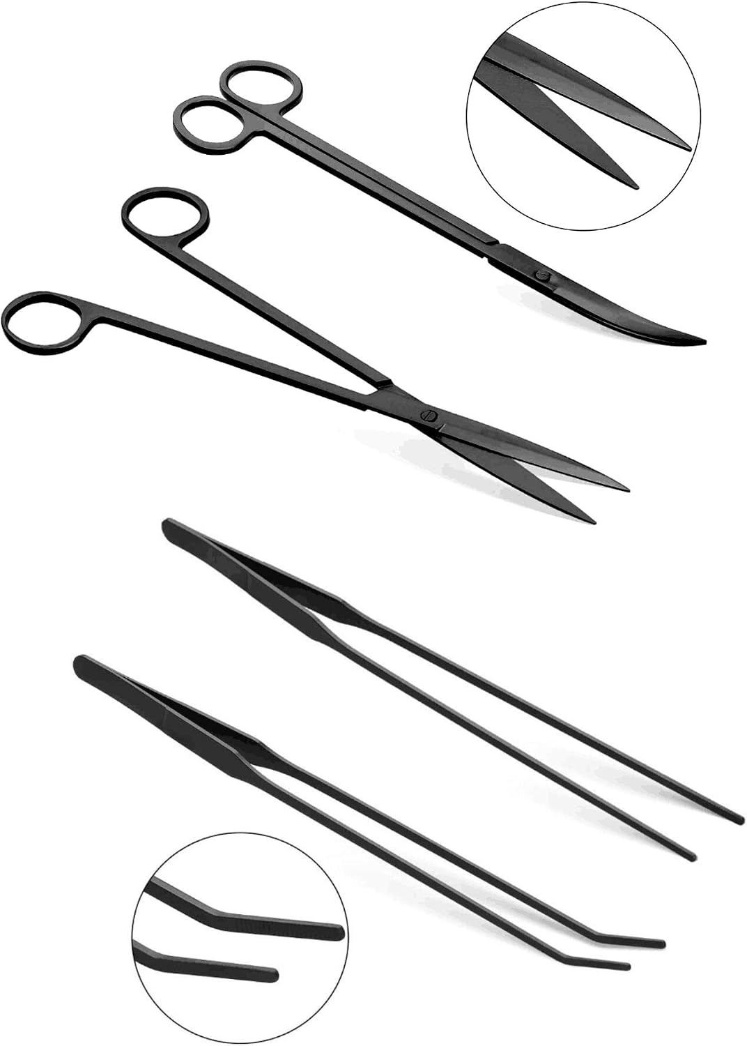 Aquascaping Tools 7 in 1 Kit Aquarium Plant Scissors Tools Set Curved & Waved Scissor Tweezers Spatula Stainless Steel