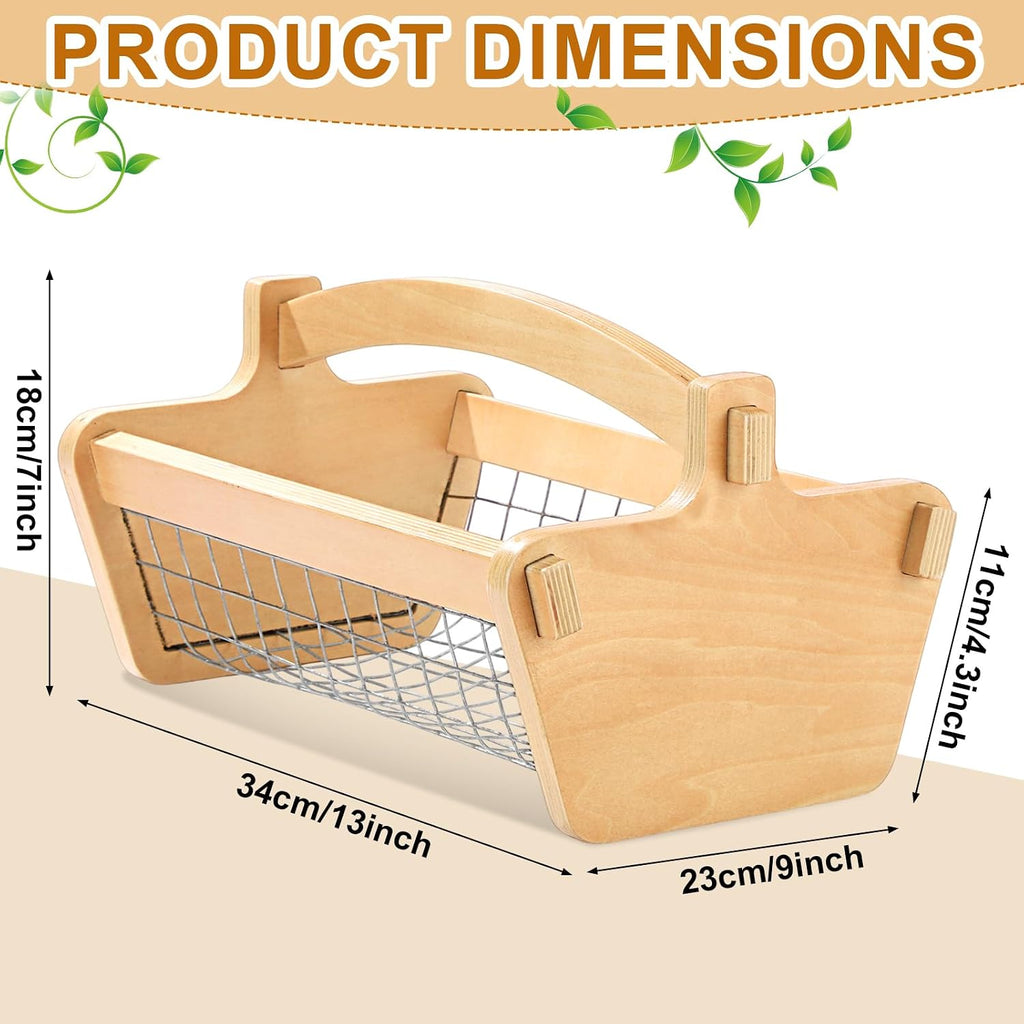 Teenyyou Large Garden Hod Harvest Basket 13 x 9 x 7 Inch, Wooden Gathering Basket with Handle Wire Mesh for Gardening