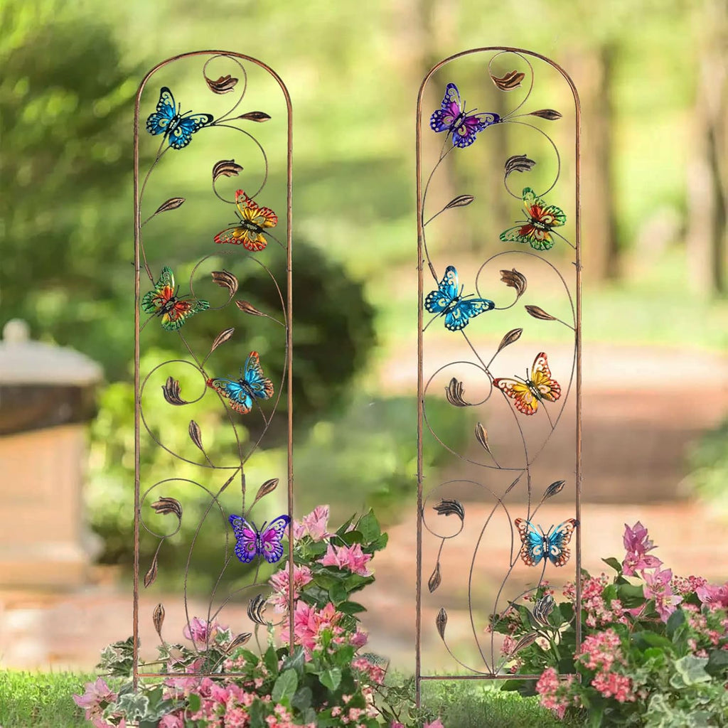 SUNNYPARK Set of 2 Butterfly Metal Garden Trellis for Climbing Plants, Decorative Vegetables Flowers Vine Trellis for