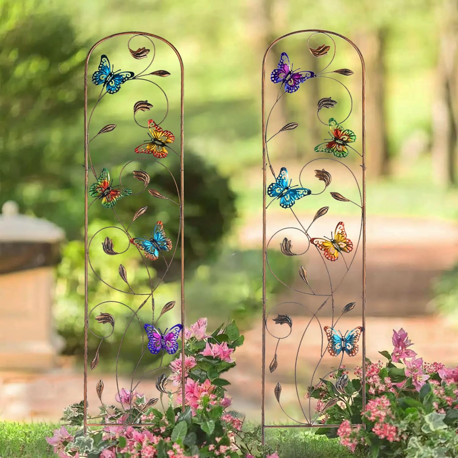 SUNNYPARK Set of 2 Butterfly Metal Garden Trellis for Climbing Plants, Decorative Vegetables Flowers Vine Trellis for