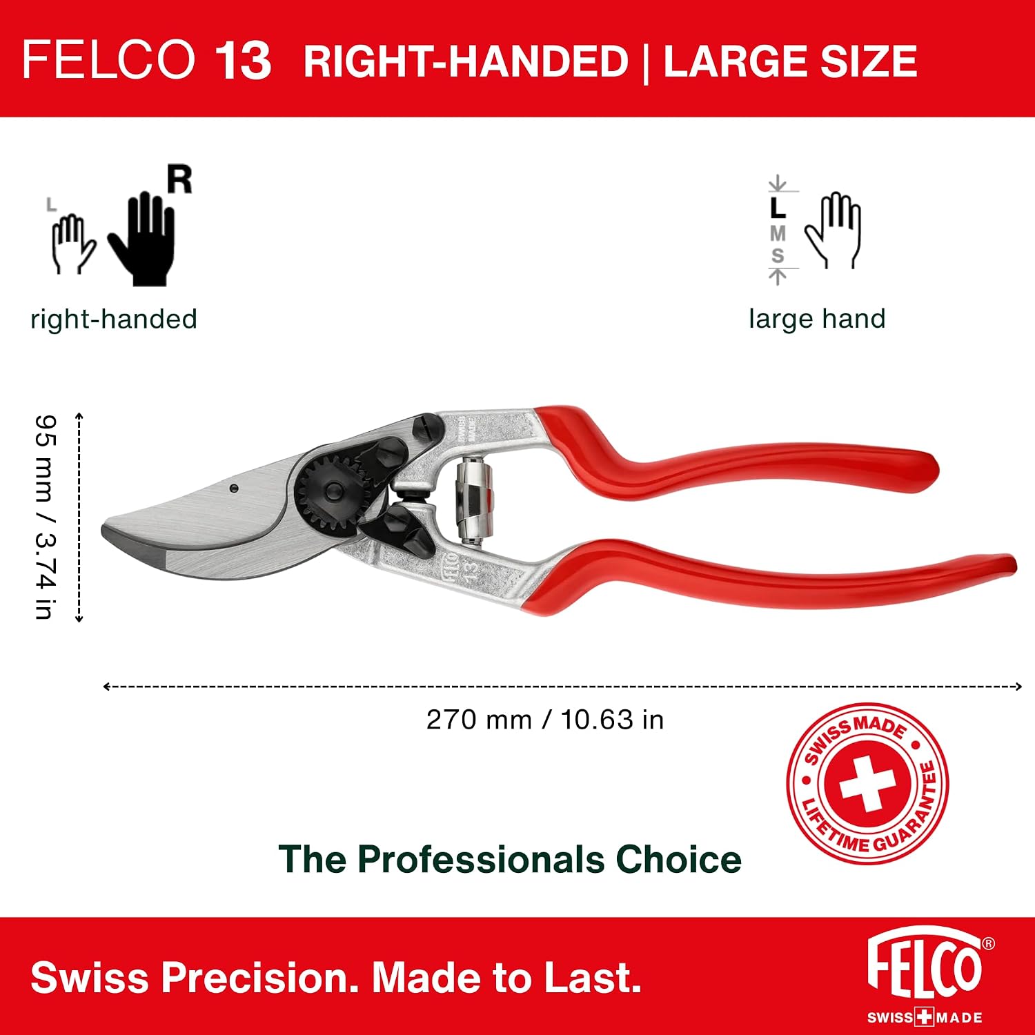Felco F-13 Pruning Shears – 10.6" Garden Clippers with Dual-Hand Use & 30mm Cut | Hand Pruners for Gardening | Garden