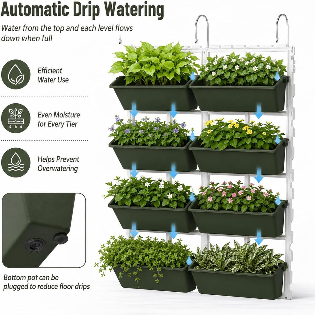 Vertical Garden Wall Planter, 4-Tier Stackable Wall Planter with 8 Pockets | for Indoor Outdoor Vegetables, Flowers