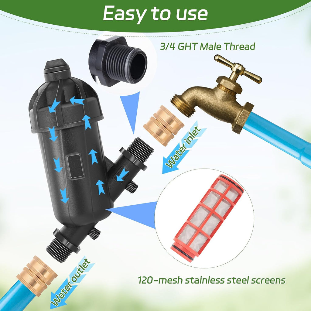 2 PCS US Standard 3/4 Drip Irrigation Y Filter (120 Mesh Screen) | USA Garden Hose 3/4 GHT Male Thread Irrigation