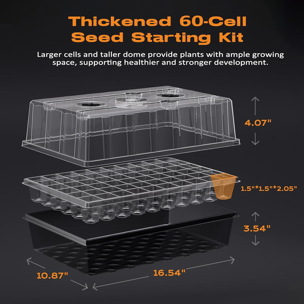 Patigrow 120-Cell Self-Watering Seed Starter Tray with Grow Light, Seed Starter Kit with 4.07” Humidity Dome, Indoor
