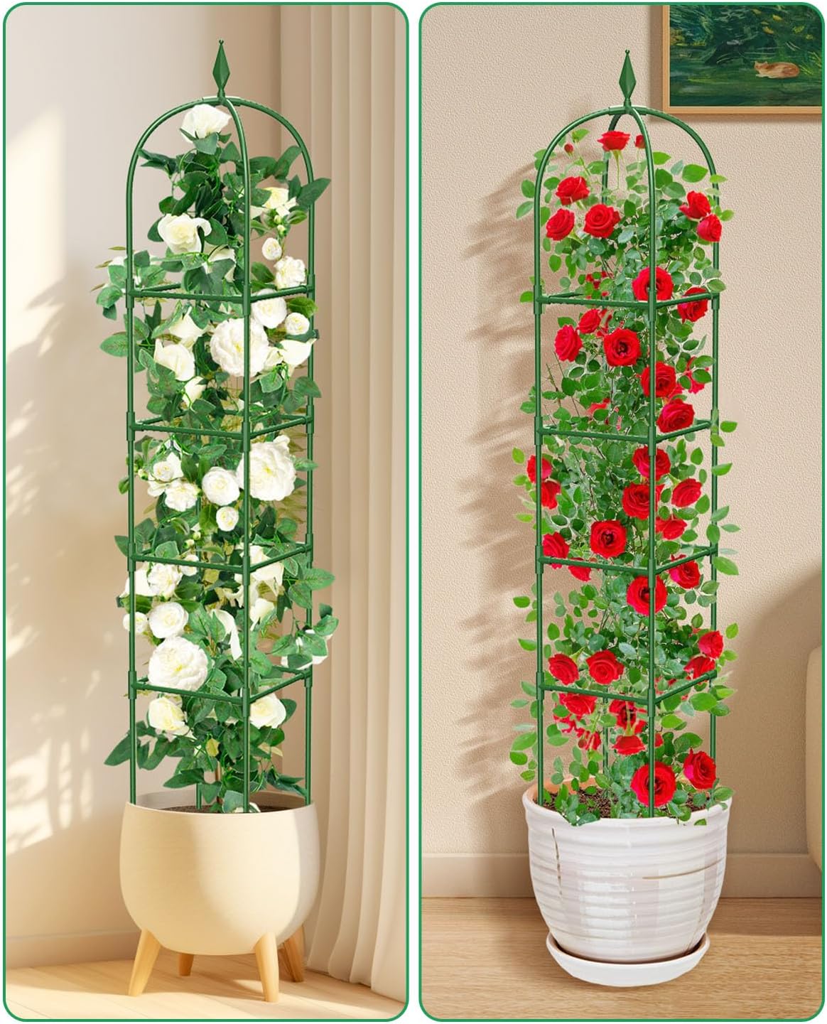 MYMULIKE 2 Pack Garden Obelisk Trellis for Climbing Plants Outdoor & Indoor - 6Ft Rustproof Garden Trellis Plant