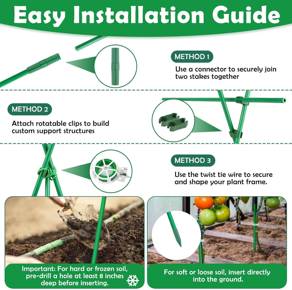 287 PCS Garden Stakes, Fiberglass Tomato Stakes, Garden Sticks | 90 Sets DIY 4ft, 5ft, 6ft, 7ft Plant Stakes with